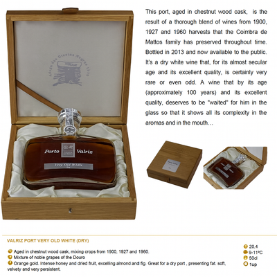 Valriz Very Old Dry White Port (Blend of 1900. 1927 & 1960), 1x500ml
