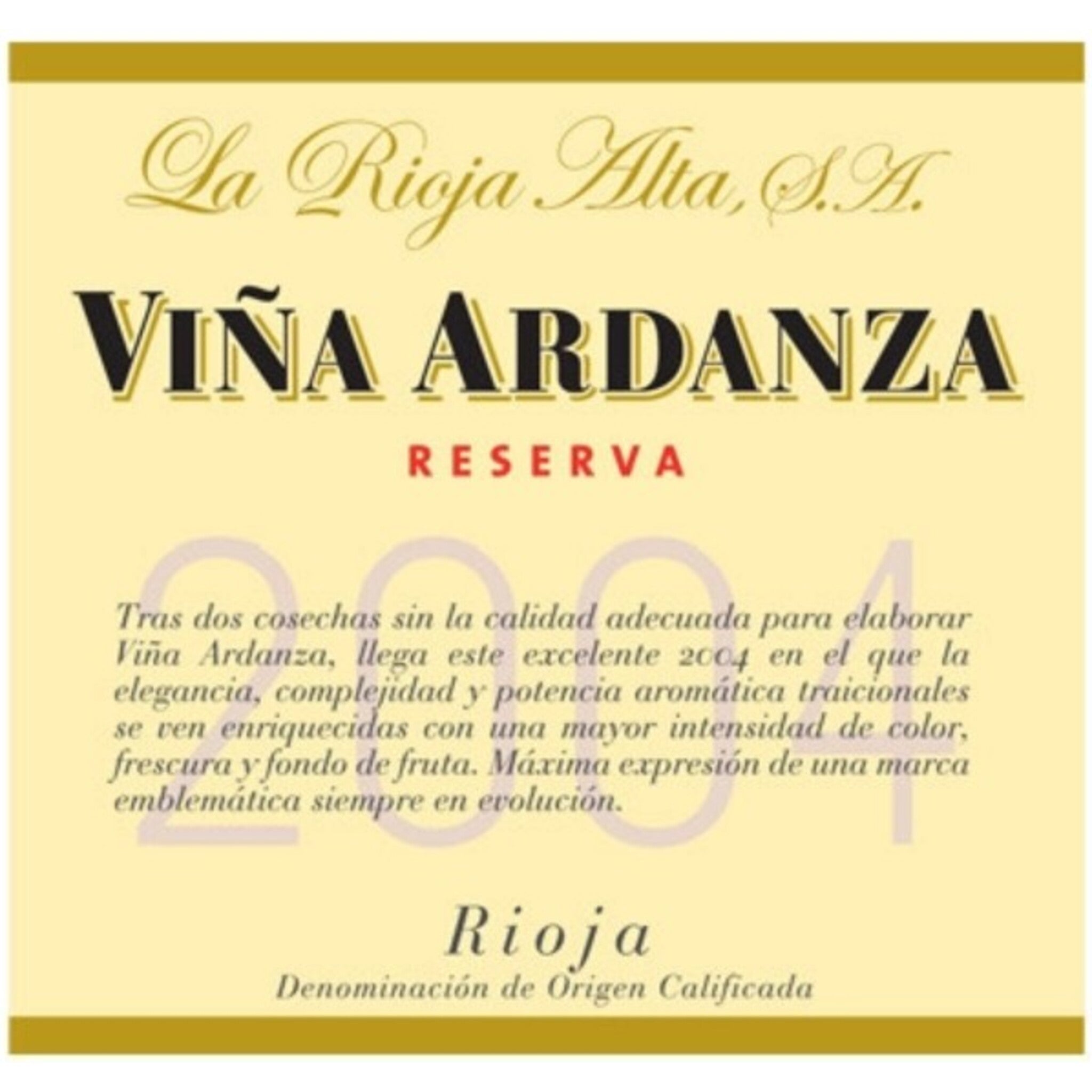 La Rioja Alta S.A. Viña Ardanza Reserva 2004, Rioja, 6x1500ml